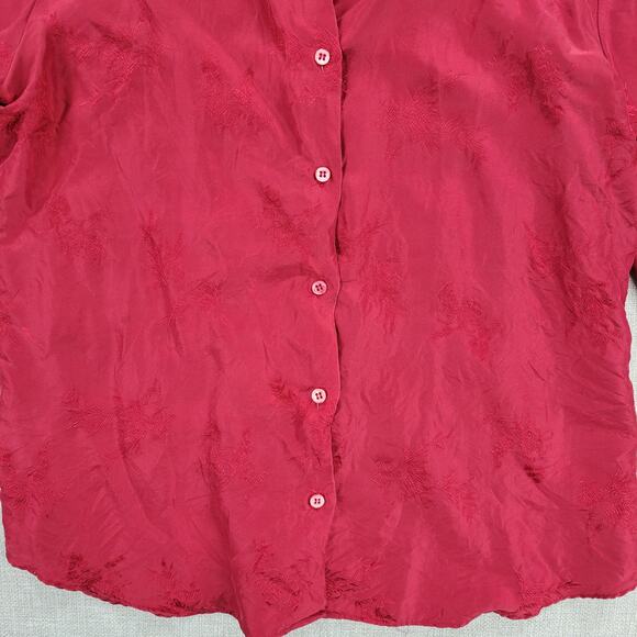 Vintage Royal Silk Womens Shirt 8 Red Button Down Embroidered Floral - Picture 12 of 12